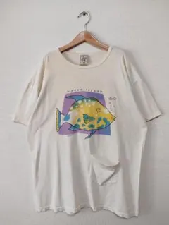 319 90s USA製 アート 熱帯魚 シングルステッチ Tシャツ