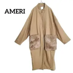 AMERI アメリ ロングコート　ファーポケット付き F キャメル ベージュ