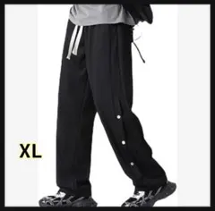 ドレープワイドパンツ 黒 XLボタン装飾 ユニセックス