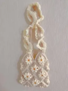 お花モチーフバッグ グラニースクエア ハンドメイド ショルダーバッグ アイボリー