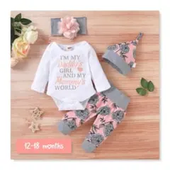 プリントロンパース＆フラワーパンツ＆ハット＆ヘアバンド 12-18months