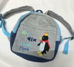 ペンギン 刺繍　キッズリュック グレー かわいい 子供用バッグ
