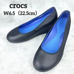 crocs クロックス ウェッジソール パンプス 黒×青 W6.5 22.5のサムネイル