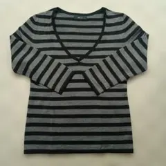 COMME CA ISM 　Vネックストライプニット 七分袖Мサイズ