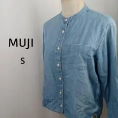 無印良品/MUJI　バンドカラー　デニムシャツ　S　ブルー　コットン100％のサムネイル