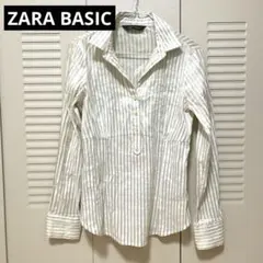❣️訳あり特価❣️ZARA BASIC ラメ✨オフホワイト　ストライプ 長袖シャツのサムネイル