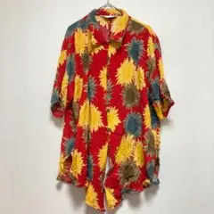 七分袖シャツ ブラウス ひまわり柄 レッド カラフル レディース M 春夏