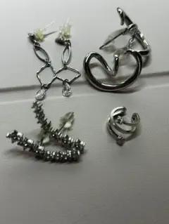 レディース ピアス イヤーカフ 4点セット シルバー系 まとめ売り 韓国系