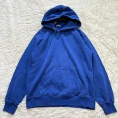 y7295 良品✨裏起毛長袖パーカー メンズS 青 プルオーバー 防寒 ブルー