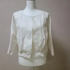 麻混ホワイト ノーカラージャケット 7分袖