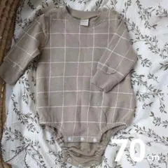新品 tete a tete ベージュ チェック柄ロンパース 70