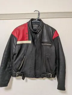 レザーライダースジャケット 黒/赤