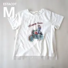 ESTACOT　エスタコットチュールドッキング半袖Ｔシャツ バイク　綿混　白　Ｍのサムネイル