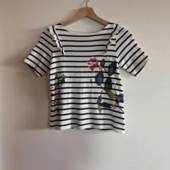 プチバトー 花柄 ボーダー Tシャツ 140のサムネイル