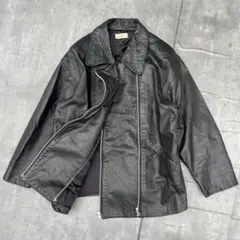 ヴィンテージ　レザージャケット　ダブルジップ　黒　ブラック　ビッグシルエット
