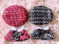 大人気！即購入可！赤色×黒色！ぬい服　10cm 12cm ポンチョ　ベレー帽