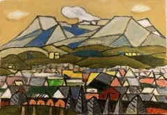 真作】絵画 小林大策 油彩6号 甲斐小泉 淡く鮮やかな抽象風景画 W110