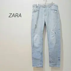 ザラ メン デニム スリムテーパード ライトブルー ダメージ加工 ジーンズ