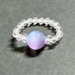 BR1070C 天然石 ビーズリング ブルー＆パープル セレナイト 天然水晶