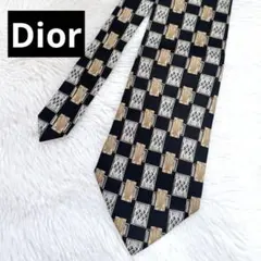 【美品】Christian Dior 高級シルク ネクタイ ブラック パターン柄