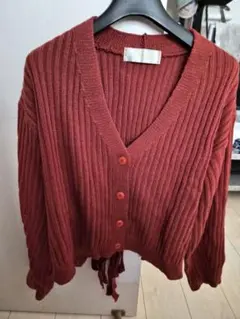 Glam Lips 赤 リブ編みカーディガン