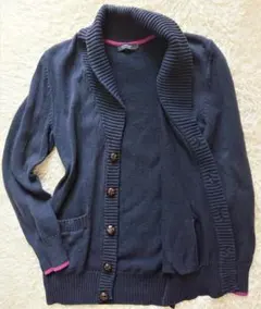 バーバリーブラックレーベル　ショールカラーカーディガン　無地　紺　綿　M