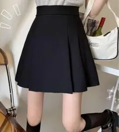 ハイウエスト プリーツミニスカート ブラック