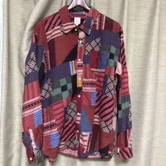 パッチワーク 長袖シャツ マルチカラー　柄シャツ