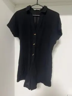 shein ブラックショートオールとグレージャンプスーツセット