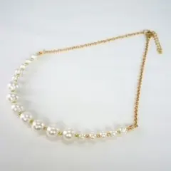 コットンパールとゴールドチェーンのハンドメイドネックレス