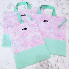 貝殻　シェル柄　キルティング　レッスンバック　ピンク　上履き　着替袋　3点セット