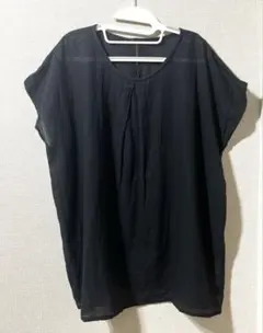 ノースリーブ チュニック プルオーバー 麻 綿 コットン ブラック レイヤード