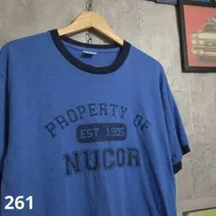 NUCOR 企業リンガーTシャツ 青 L 90s PROPERTY OF 古着