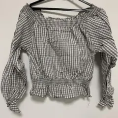 ブラウス トップス ギンガムチェック オフショルダー