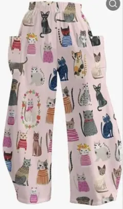 moko様専用）猫柄　ウエスト総ゴム　リラックスパンツ　ピンクMサイズ