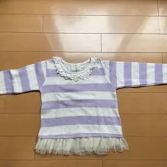 長袖カットソー 120cm 紫と白ストライプ