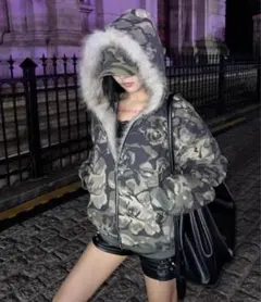 迷彩柄ファー付きボンバージャケット