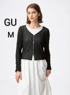 美品✨GUブラックレース柄ショート丈カーディガン　Mサイズ