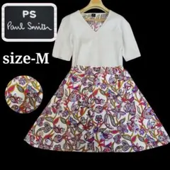 Paul Smithポール・スミスひざ丈ワンピース／異素材ドッキング／半袖M美品