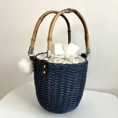 極美品 WAKO 巾着 トートバッグ イントレ メッシュ ネイビー h124