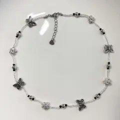 J ビーズネックレス　ハンドメイド　蝶々　花　韓国風