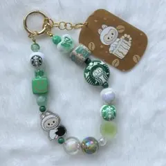 ビーズキーホルダー No.391 ラブブ×緑 茶色 コーヒー