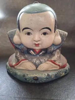 P064 ​昭和レトロ 福助人形 貯金箱 陶器製 明光堂 縁起物 当時物