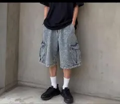 メンズ　デニム ハーフパンツ カーゴパンツ ケミカルウォッシュ　ライトオン　Lのサムネイル