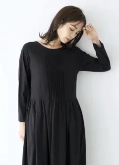 LBC ナチュラル　優しいコットン　ワンピース　ドレス　紺　ネイビー