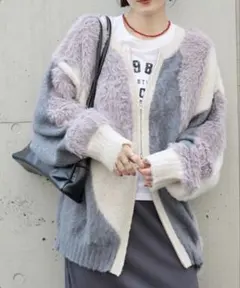 2WAY ふわもこボリューム シャギーMIX ダブルジップニットカーディガン
