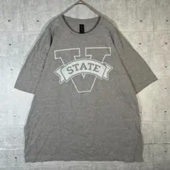 1819【US古着】ギルダン 両面プリントTシャツ カレッジロゴ XL グレー