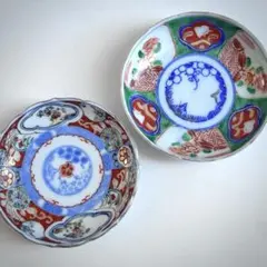 骨董　色絵＆千鳥　小皿　2枚セット　約11.7㎝と12.3㎝のサムネイル
