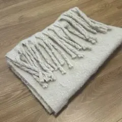 ベージュ ウール混紡 フリンジマフラー