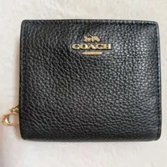 COACH コーチ 二つ折り財布 ブラック レザー ラウンドファスナー 未使用級